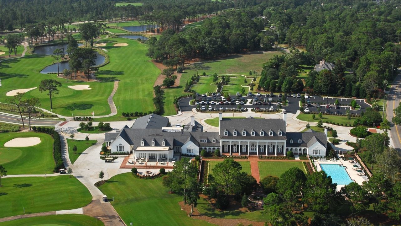 Drone of clubhouse at Pine Lakes Country Club