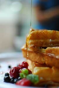 Waffles and syrup at myrtle beach brunch restaurant